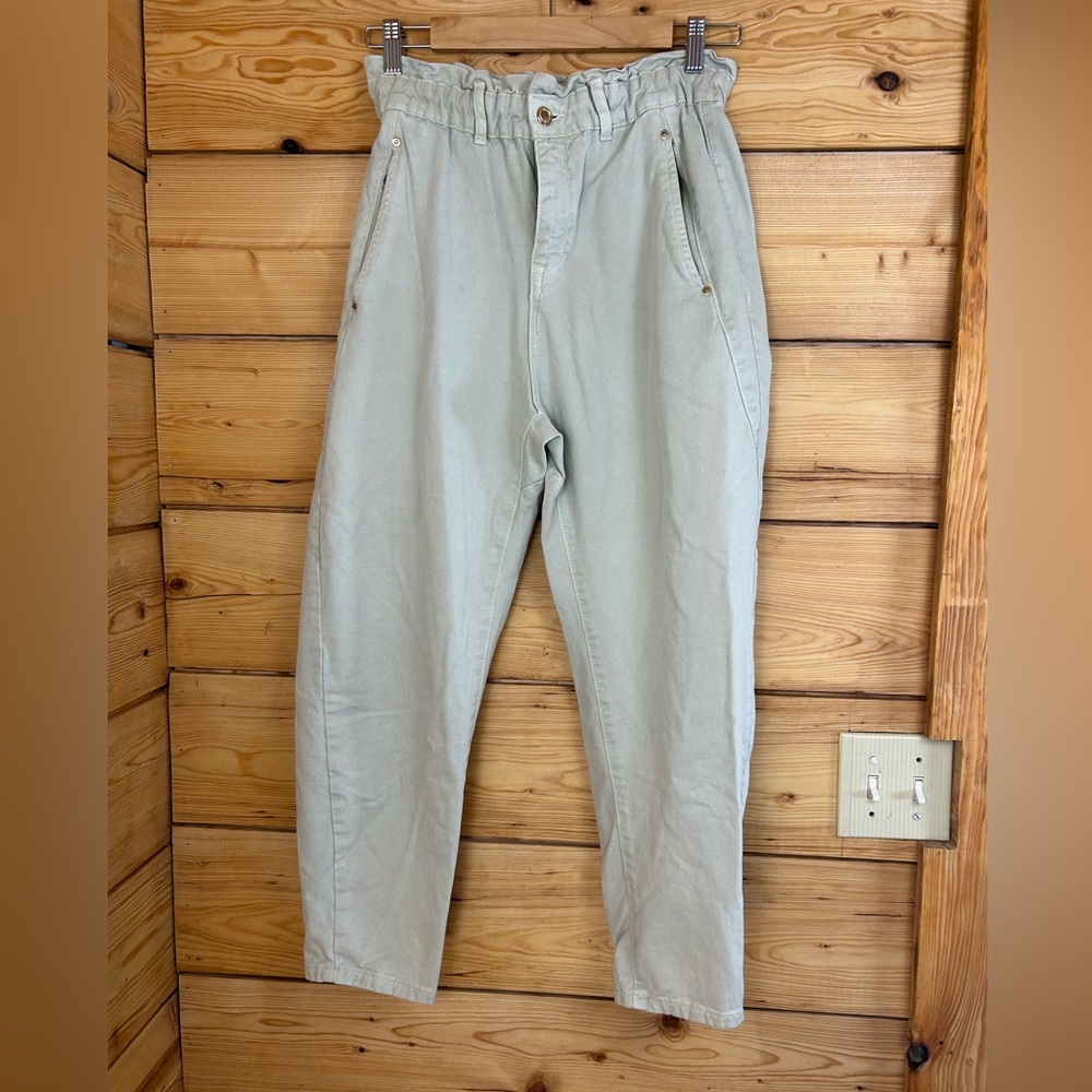 Zara Cream Paper Bag Pants Women’s Size 4 Lagenlook Minimalist Casual Neutral